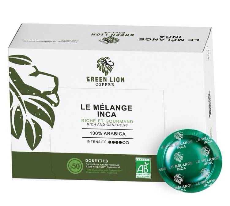 50 dosettes compatibles Nespresso® pro Le Mélange Inca Office Pads Bio - GREEN LION COFFEE