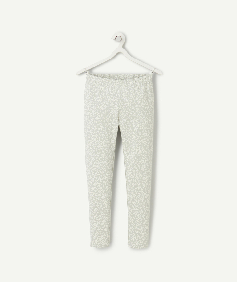 legging fille en coton bio gris avec imprimé à fleurs écru