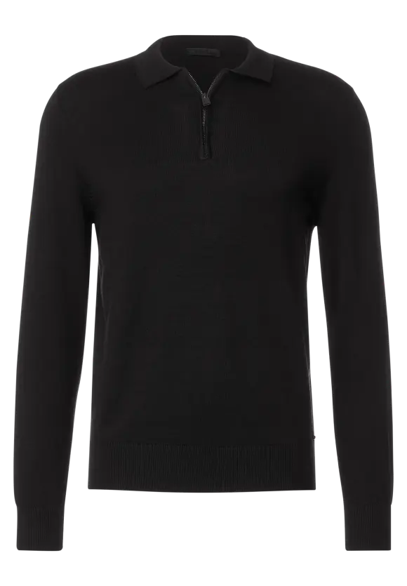 Pullover mit Polokragen - Black