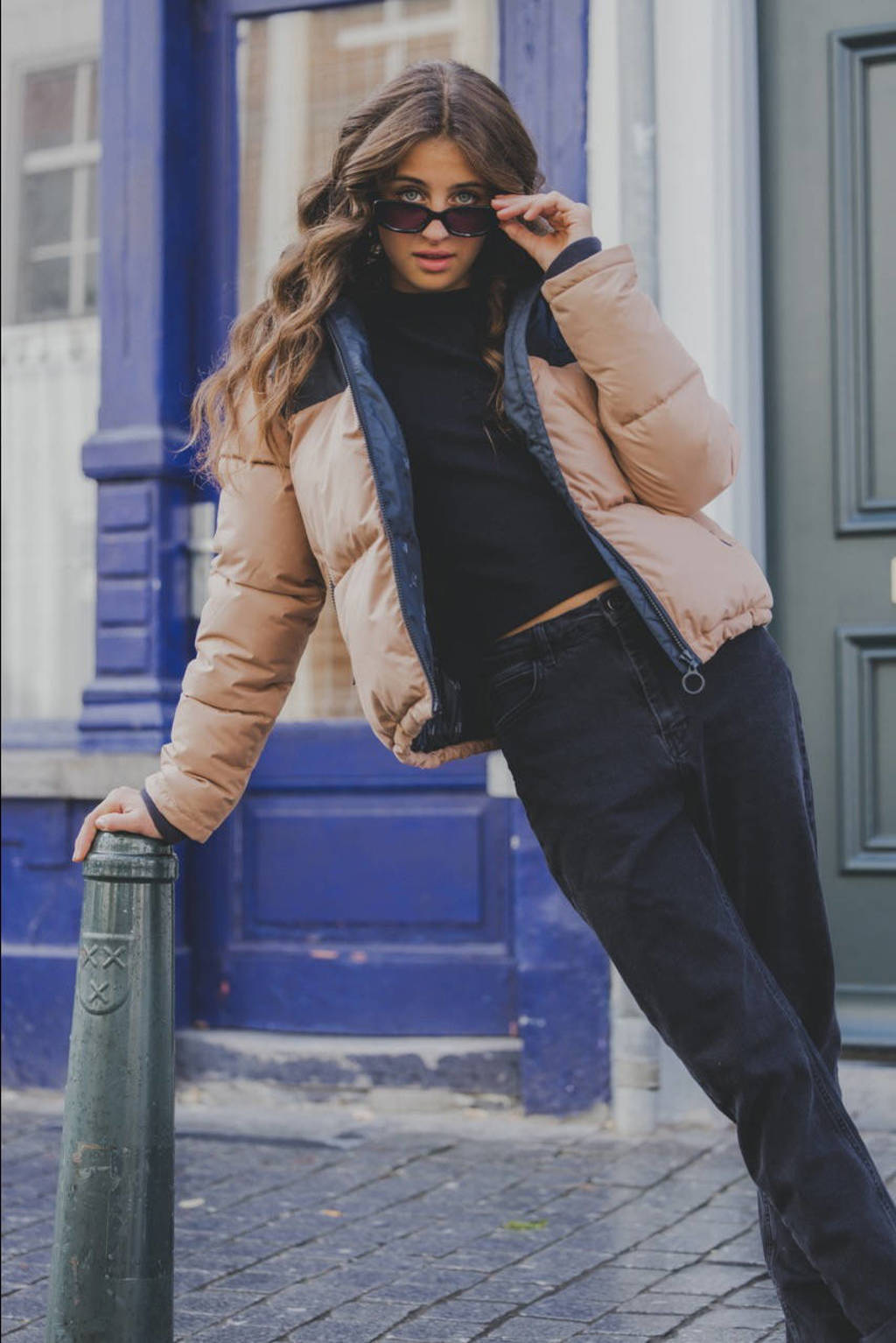 LOOXS gewatteerde jas beige/zwart