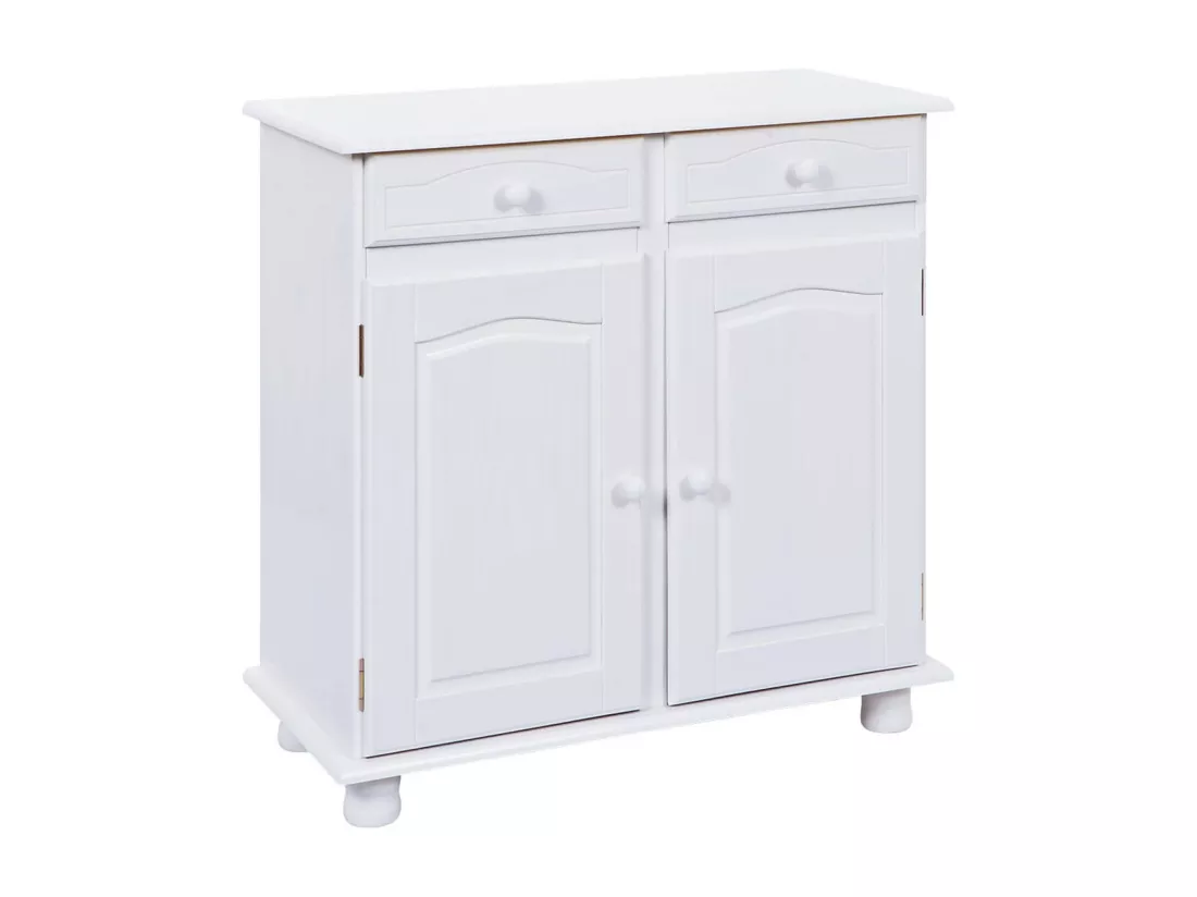 LAURIE - Meuble 2 Portes 2 Tiroirs Bois Massif Vernis Blanc