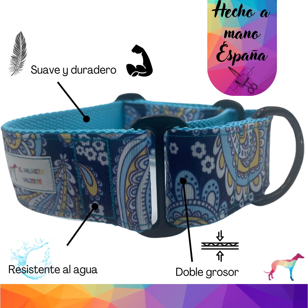 EGV - Coleira Martingale de 4 cm de largura, coleira para galgo feita à mão na Espanha (Caxemira)