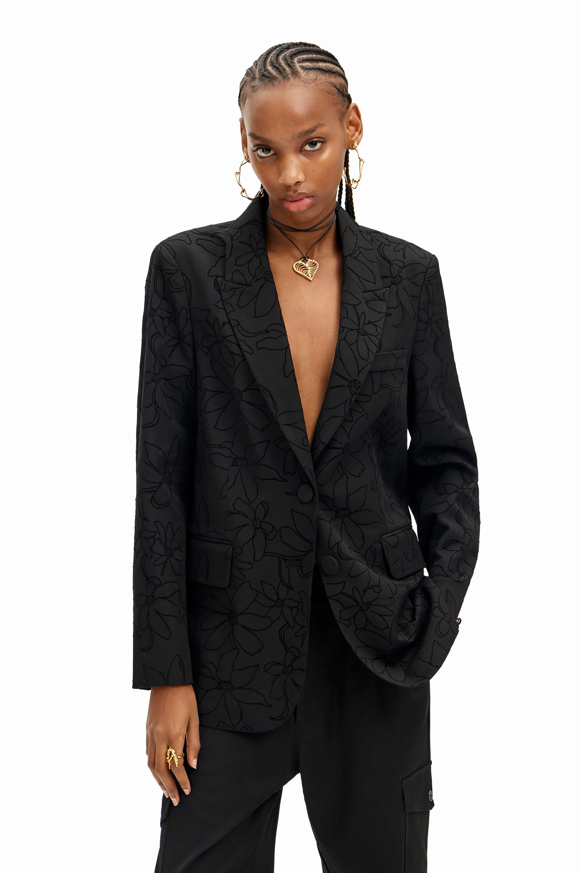 Blazer cropped com silhueta floral
