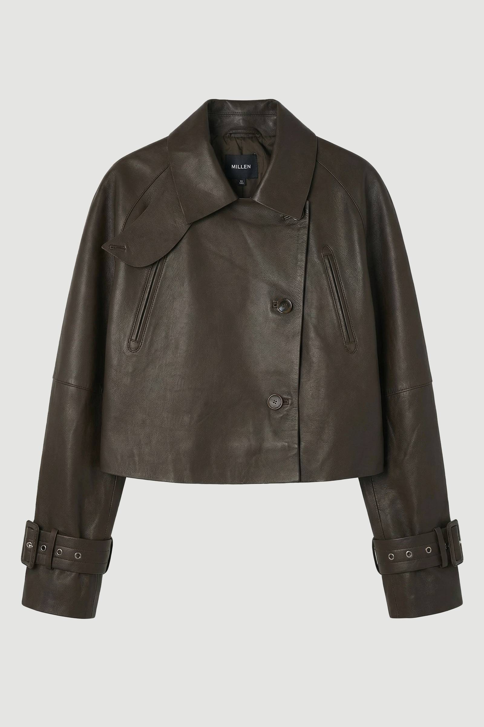 KarenMillen Trench Court En Cuir À Col Montant