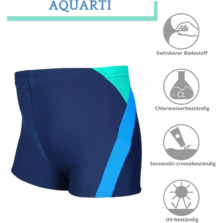 Aquarti Jungen Badehose Gestreift mit Motiven blaugrün