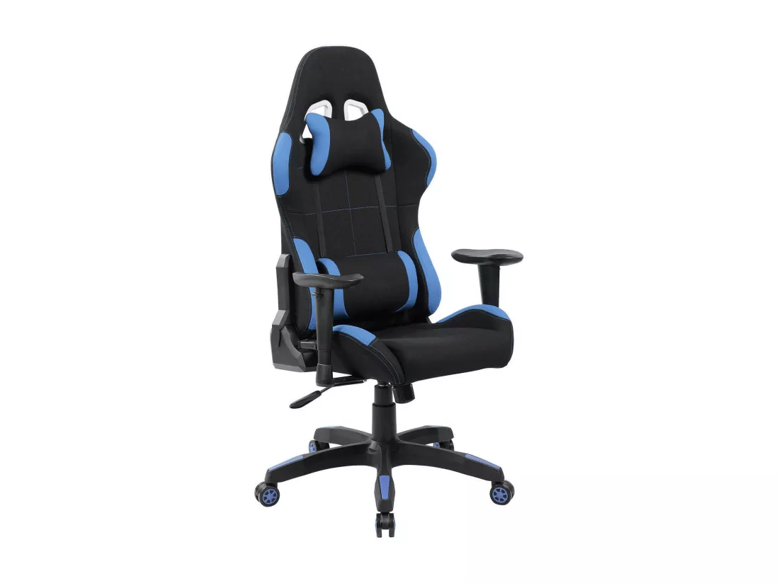 Chaise de jeu Daren, Fauteuil de jeu pour adultes, Chaise de bureau, 57x72h124/134 cm, Noir et Bleu