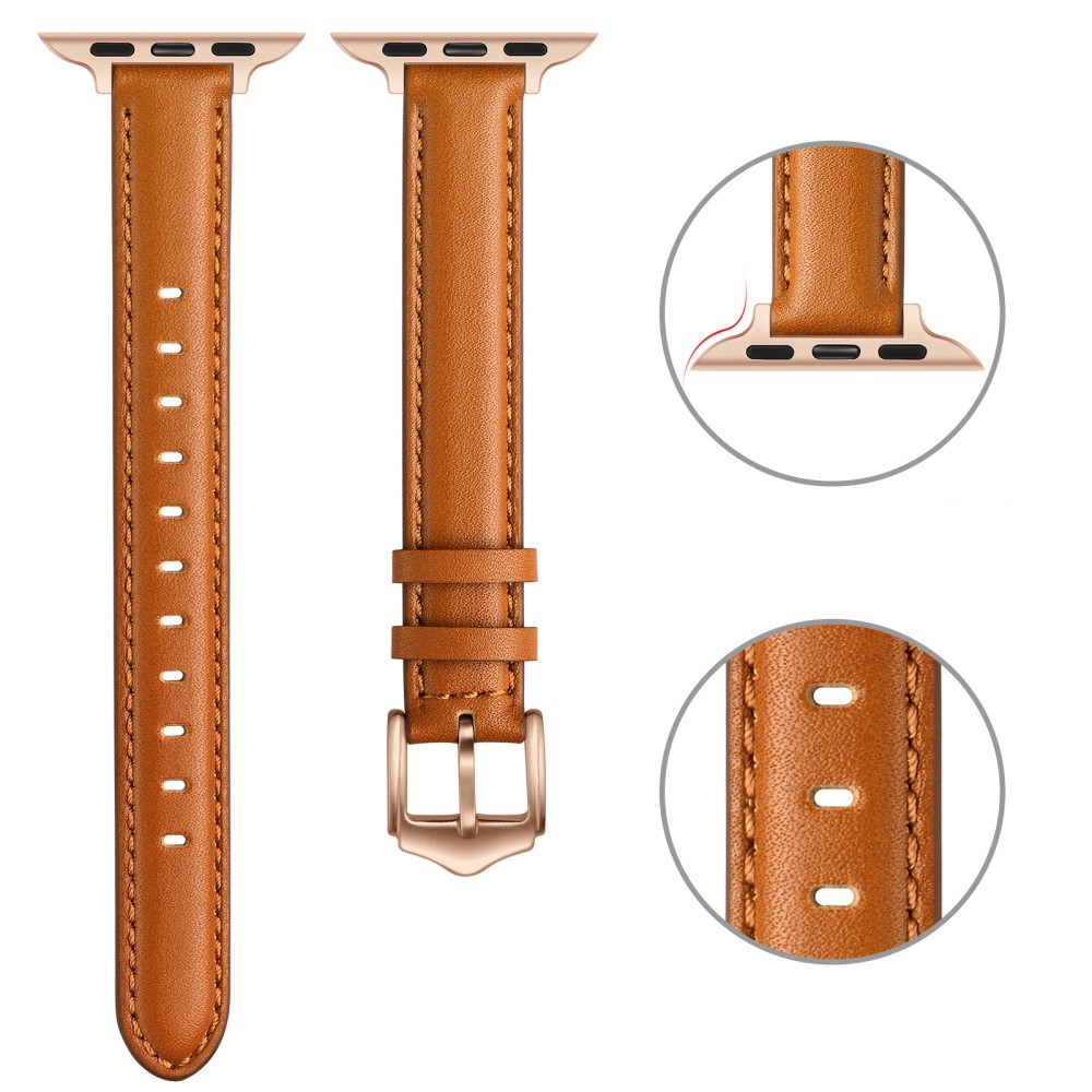 Apple Watch (42/41/40/38 mm) Echtleder Ersatz Armband mit Dornschliesse (Gelenkumfang 156-221 mm) - Braun / Roségold