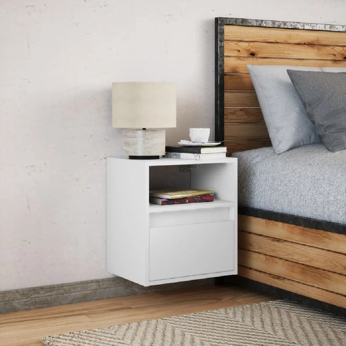 vidaXL Table de chevet murale LED blanc