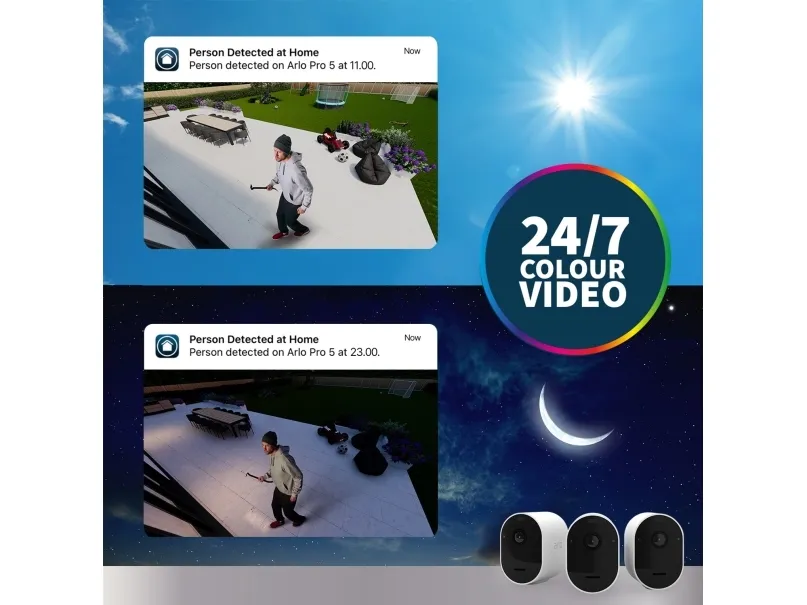 Arlo Pro 5 - Netværksovervågningskamera - indendørs, udendørs - vejrbestandig - farve (Dag/nat) - audio - trådløs - WiFi (pakke med 2)