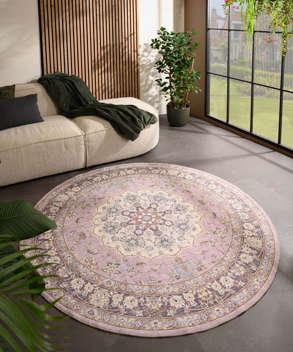 Heritaged Rond Vintage buitenkleed - Valenca Nova paars|roze - 230 cm