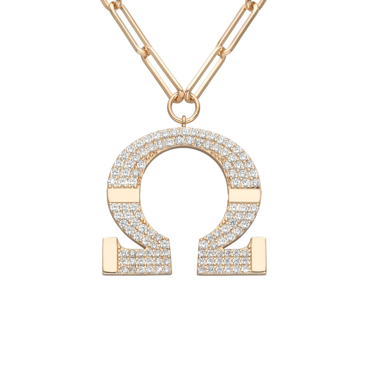 Collier Chaine Argent Doré Omega Serti De Zirconiums Blancs