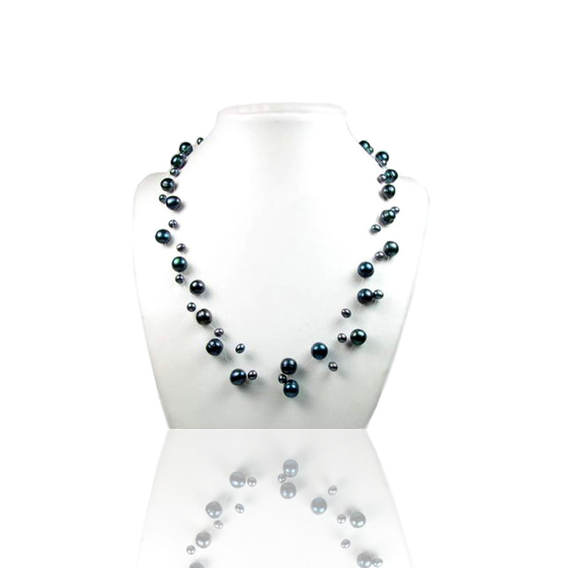 Collier Femme 3 rangs Nylon Invisible en Argent 925 et Perles de culture Blanc ou Noir