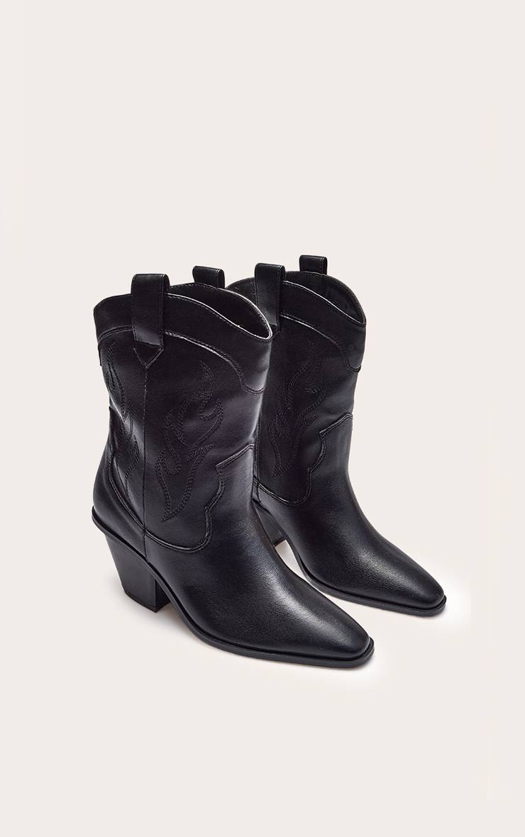 Noir Bottines Western Brodées En Synthétiquecuir