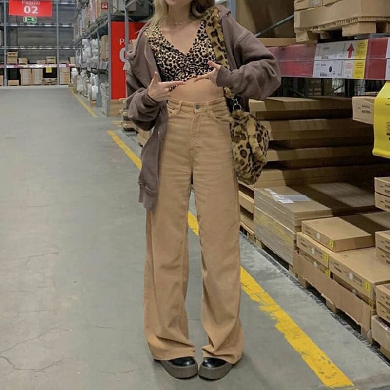 Trisica - Corduroy broek met hoge taille en wijde pijpen