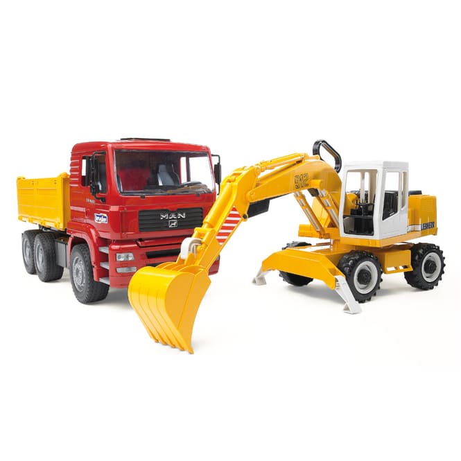 BRUDER 2751 MAN TGA Kipplastwagen und Liebherr Schaufelbagger