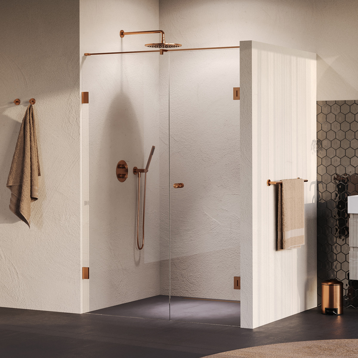 Brauer Void Carving profielloze nisdeur 140cm met draaideur 70cm aan muur koper geborsteld PVD