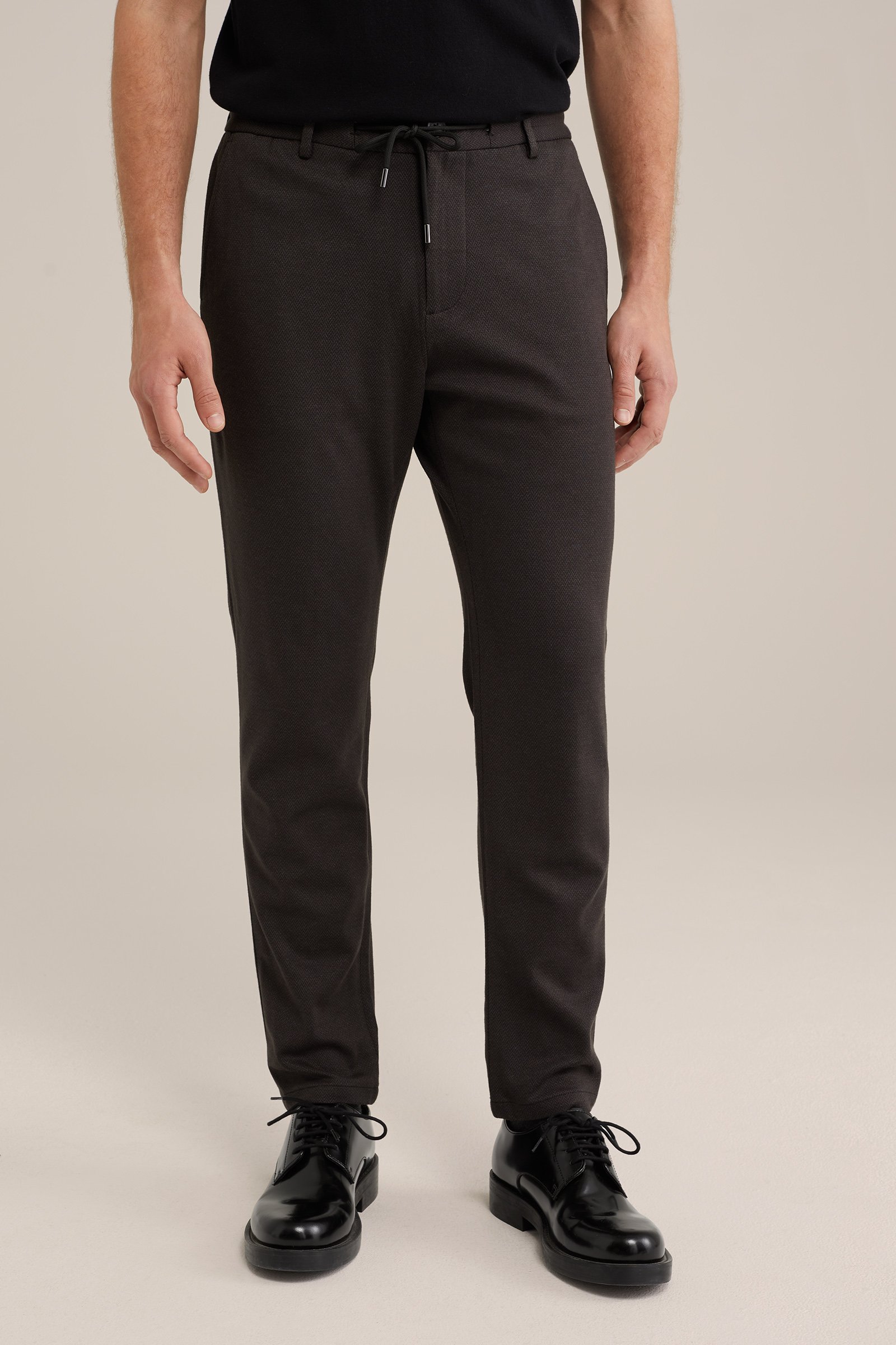 tapered fit chino met jacqaurd-dessin WE Fashion Donkergrijs