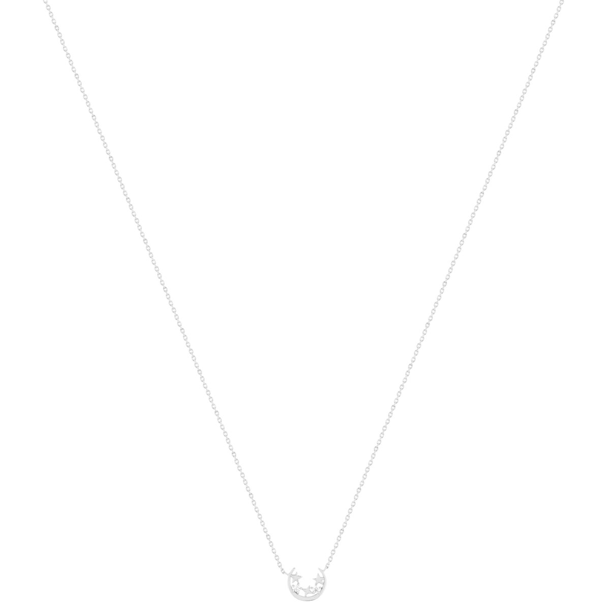 Collier argent 925 motif lune et étoiles zirconias 45cm