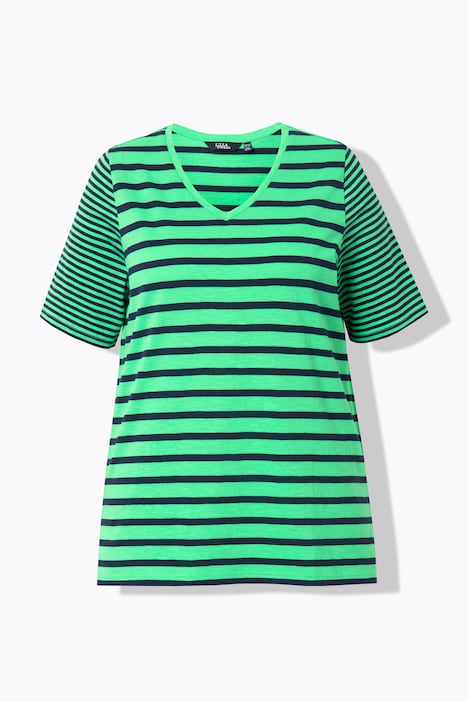 Shirt, Ringelmix, A-Linie, V-Ausschnitt, Halbarm