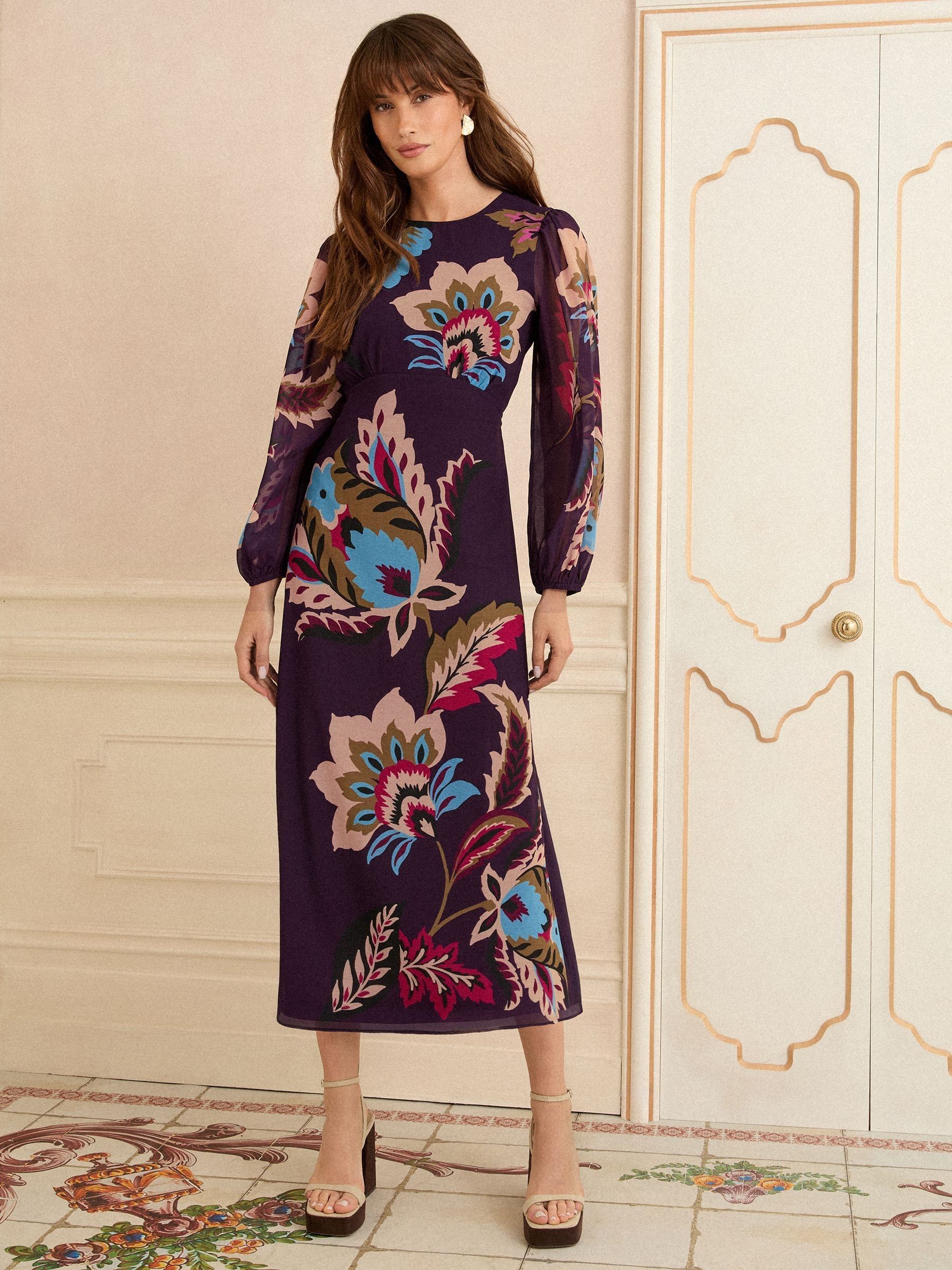 Love & Roses midi-jurk met lange mouwen