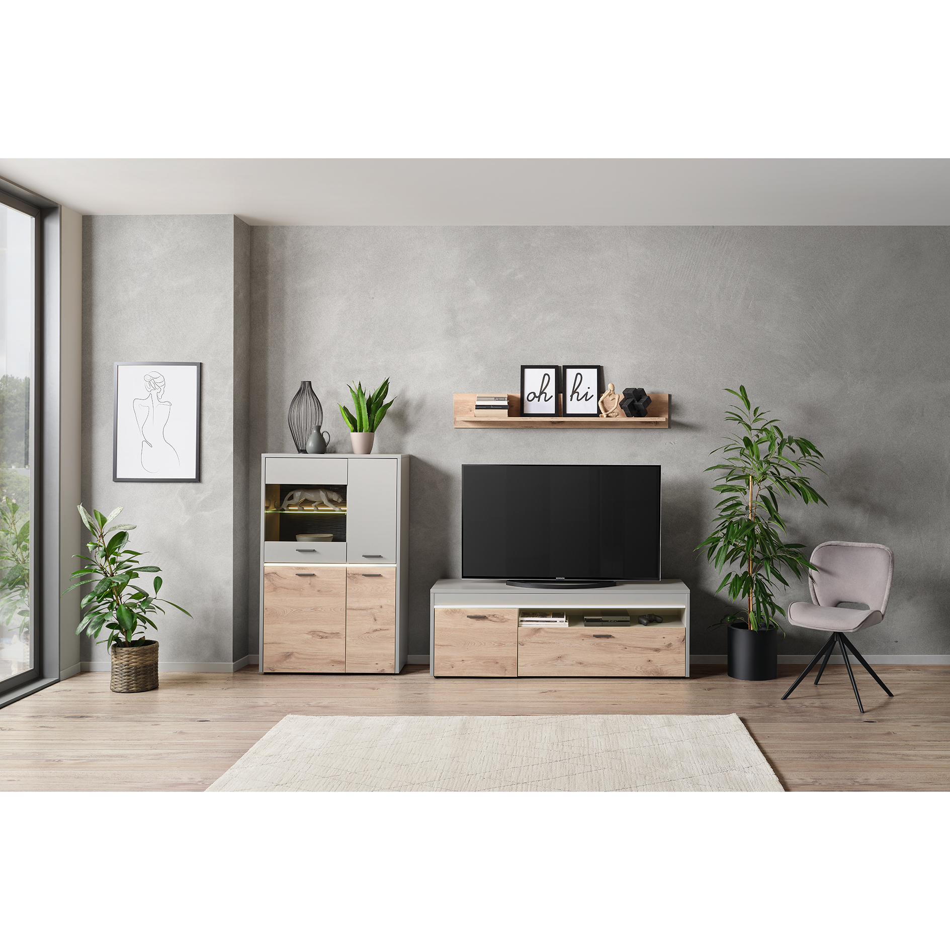 Wandregal DYNAMIC - Nox Oak-hellgrau - 138 cm