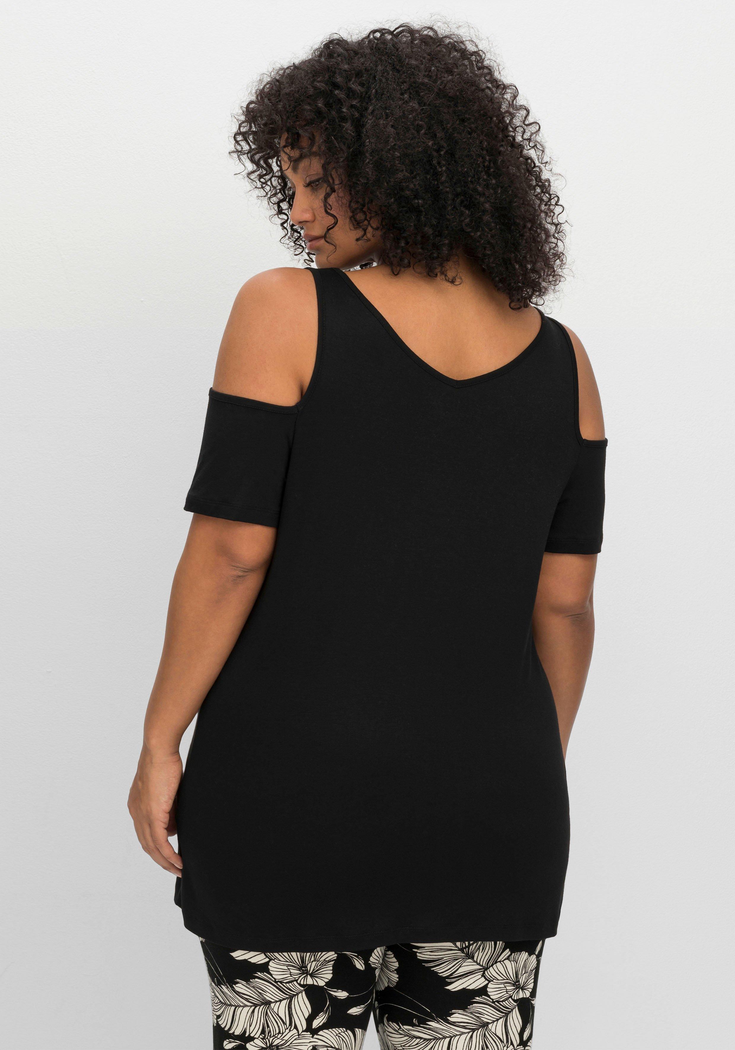 Jerseyhirt mit V-Ausschnitt, im schulterfreien Look