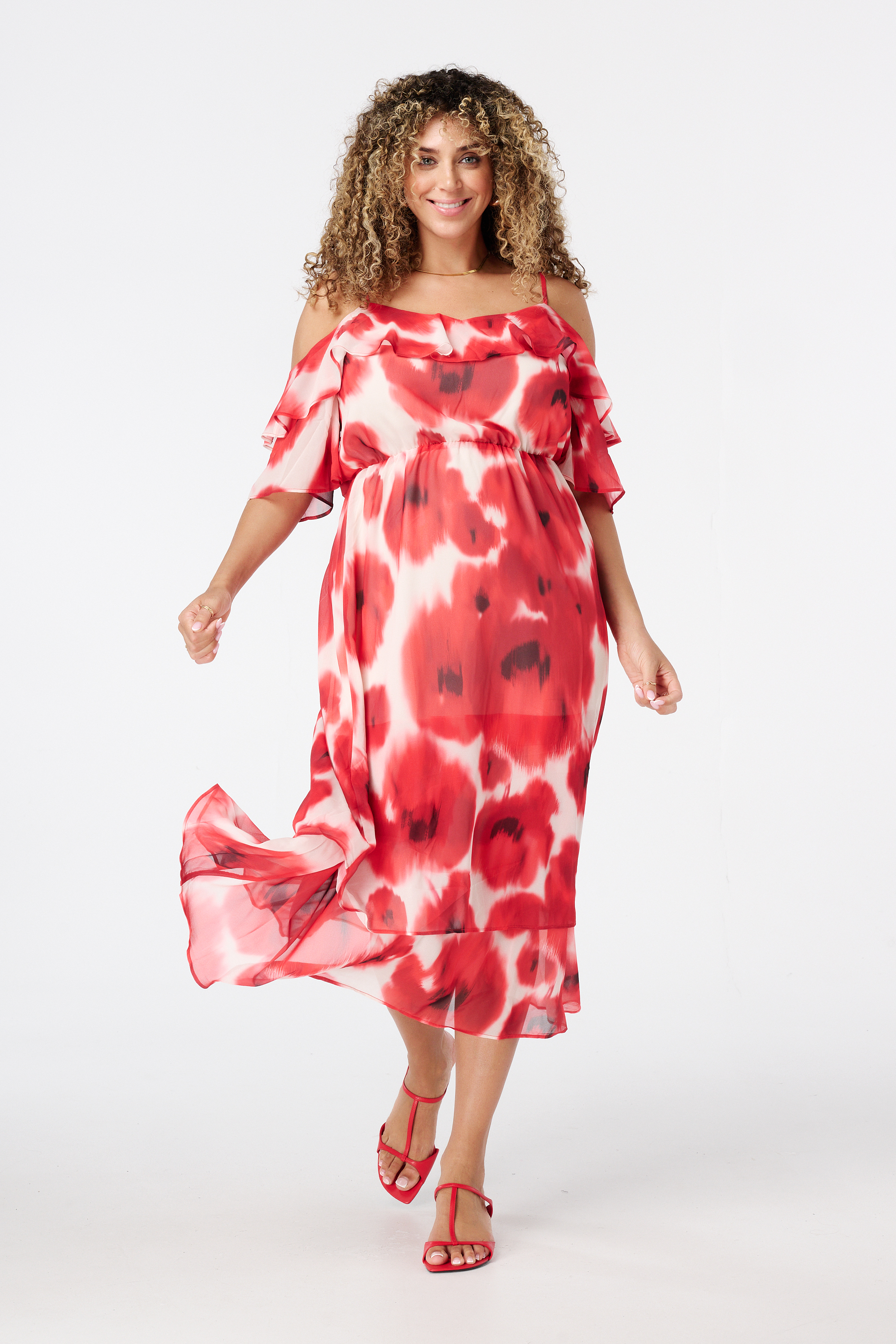 Midi jurk met print Multi Red