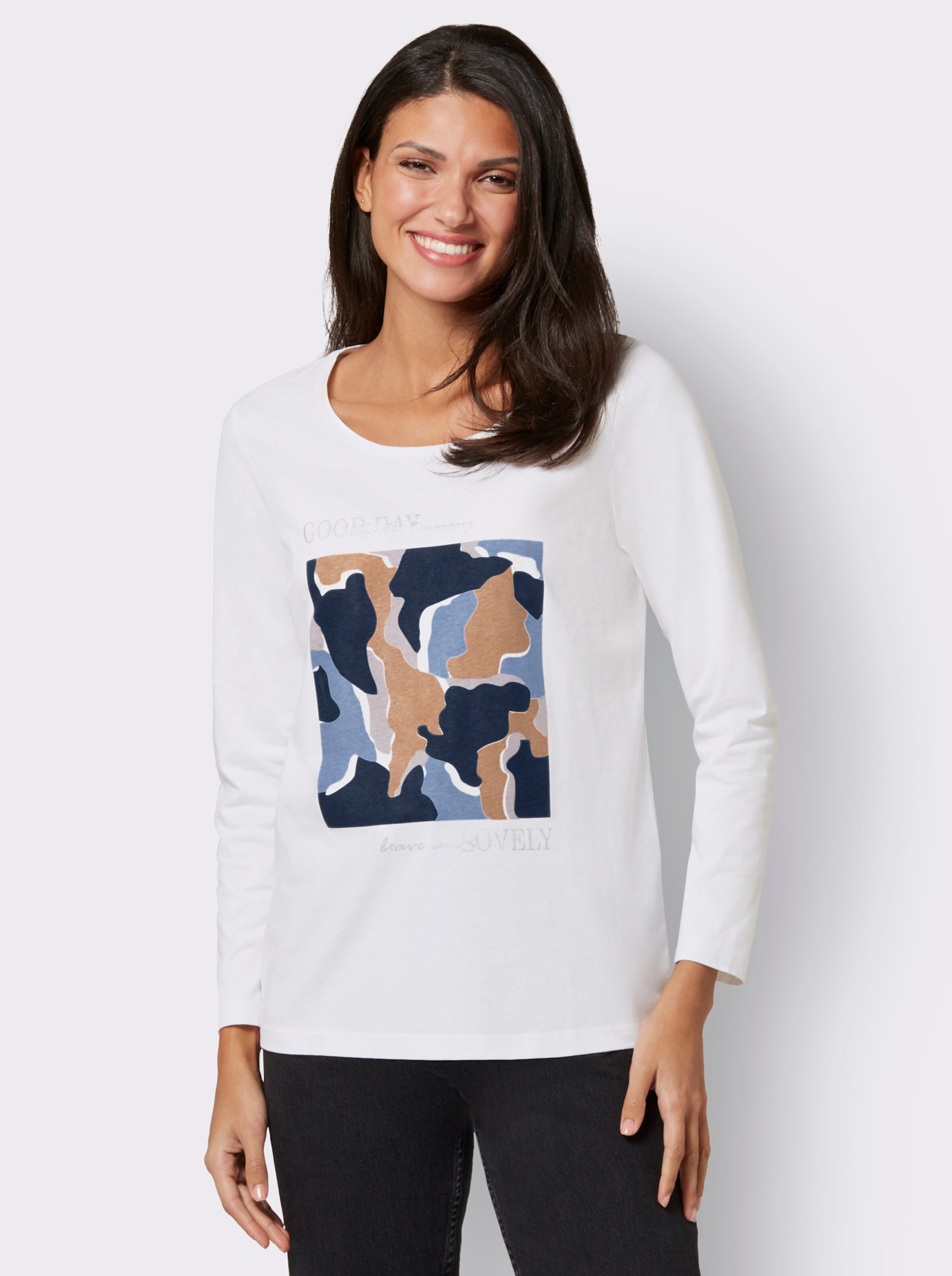 Langarmshirt mit silberfarbenem Print