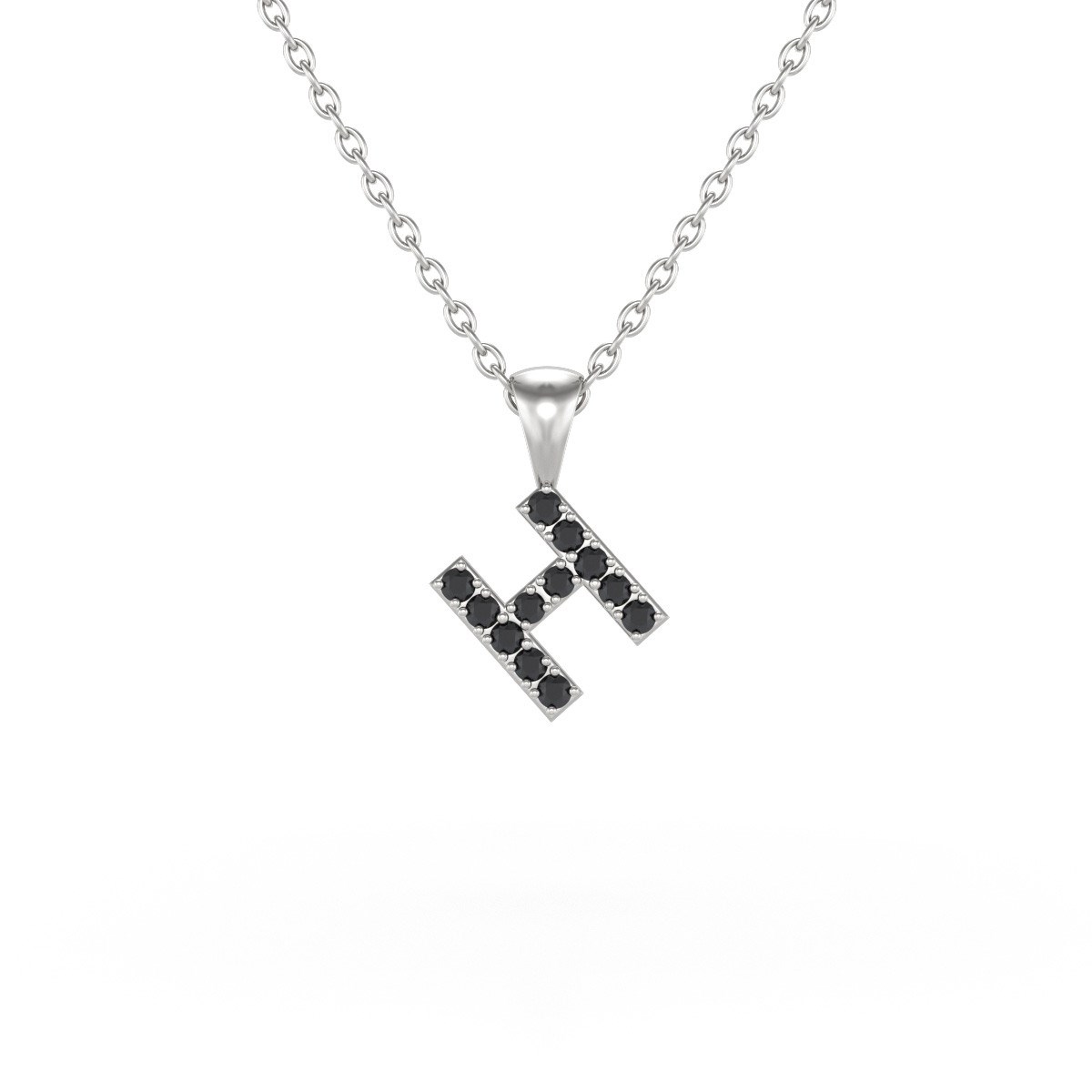 Collier Pendentif ADEN Lettre H Diamant Noir Chaine Argent 925 incluse 0.72grs