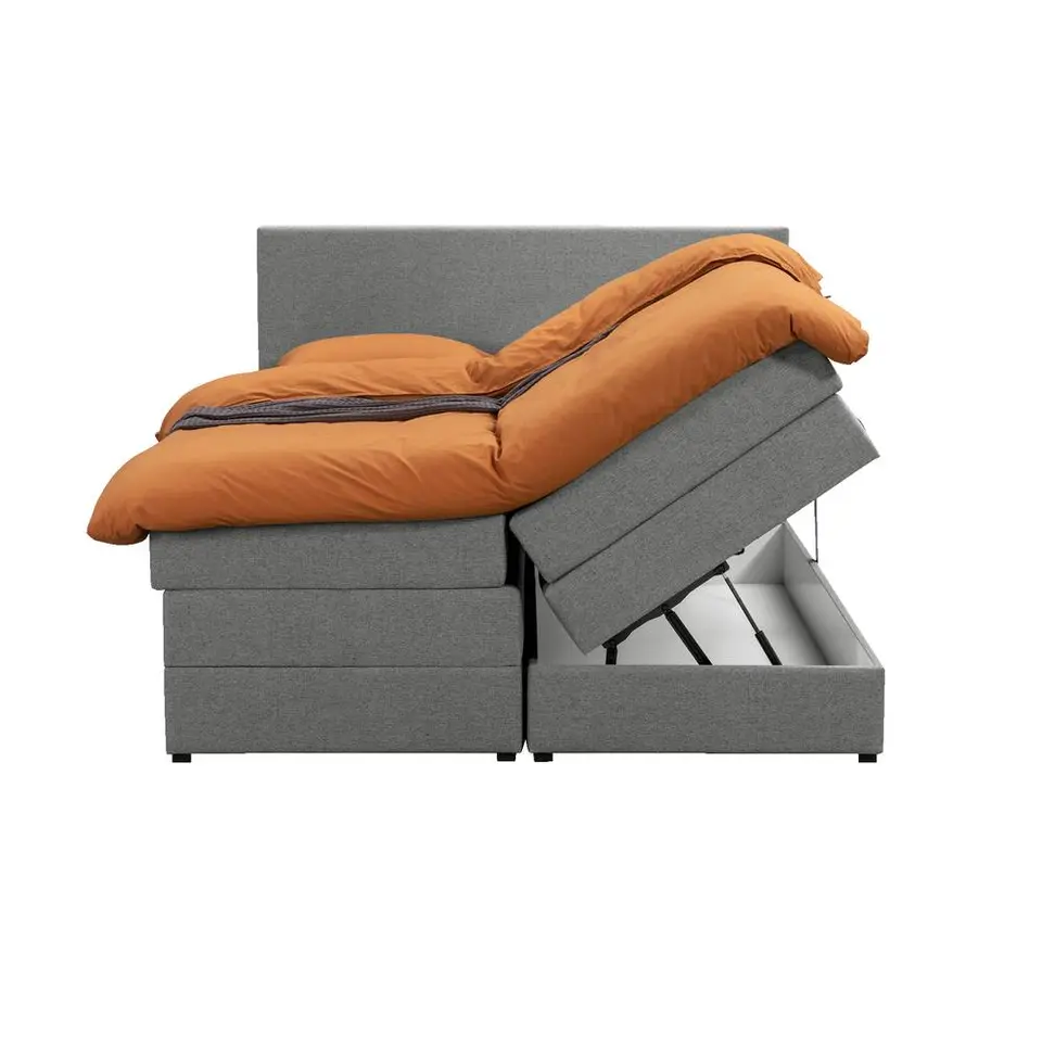 Boxspring met opbergruimte Liv egaal - lichtgrijs - 140x200 cm