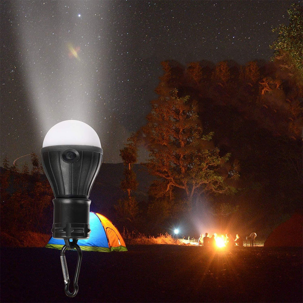 (4er Set) LED Hängelampe Camping Retro Glühbirne 600 Lumen mit Karabiner Haken (Batteriebetrieben) - Schwarz