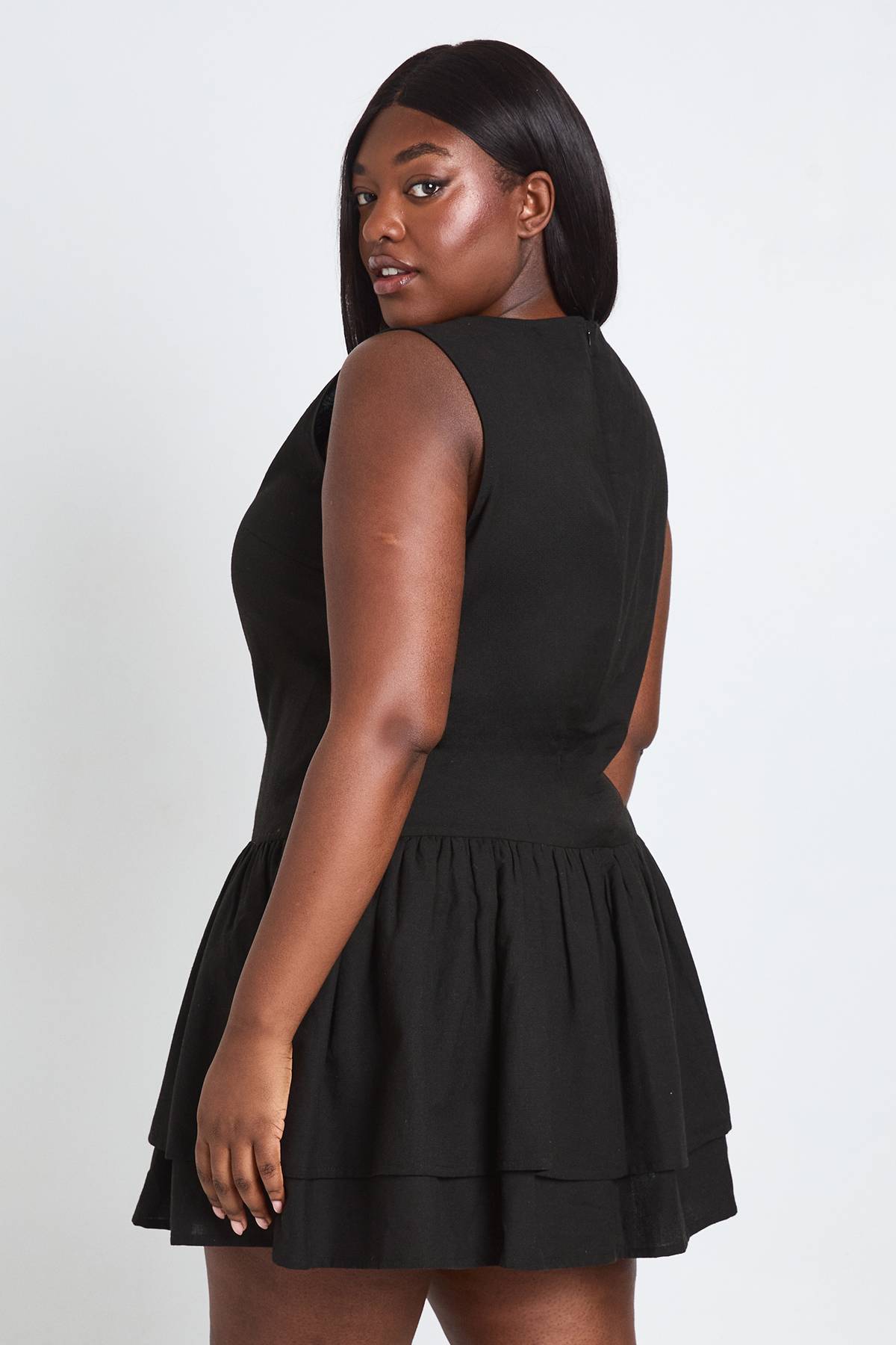 boohoo Robe Smock Grande Taille En Lin À Double Épaisseur