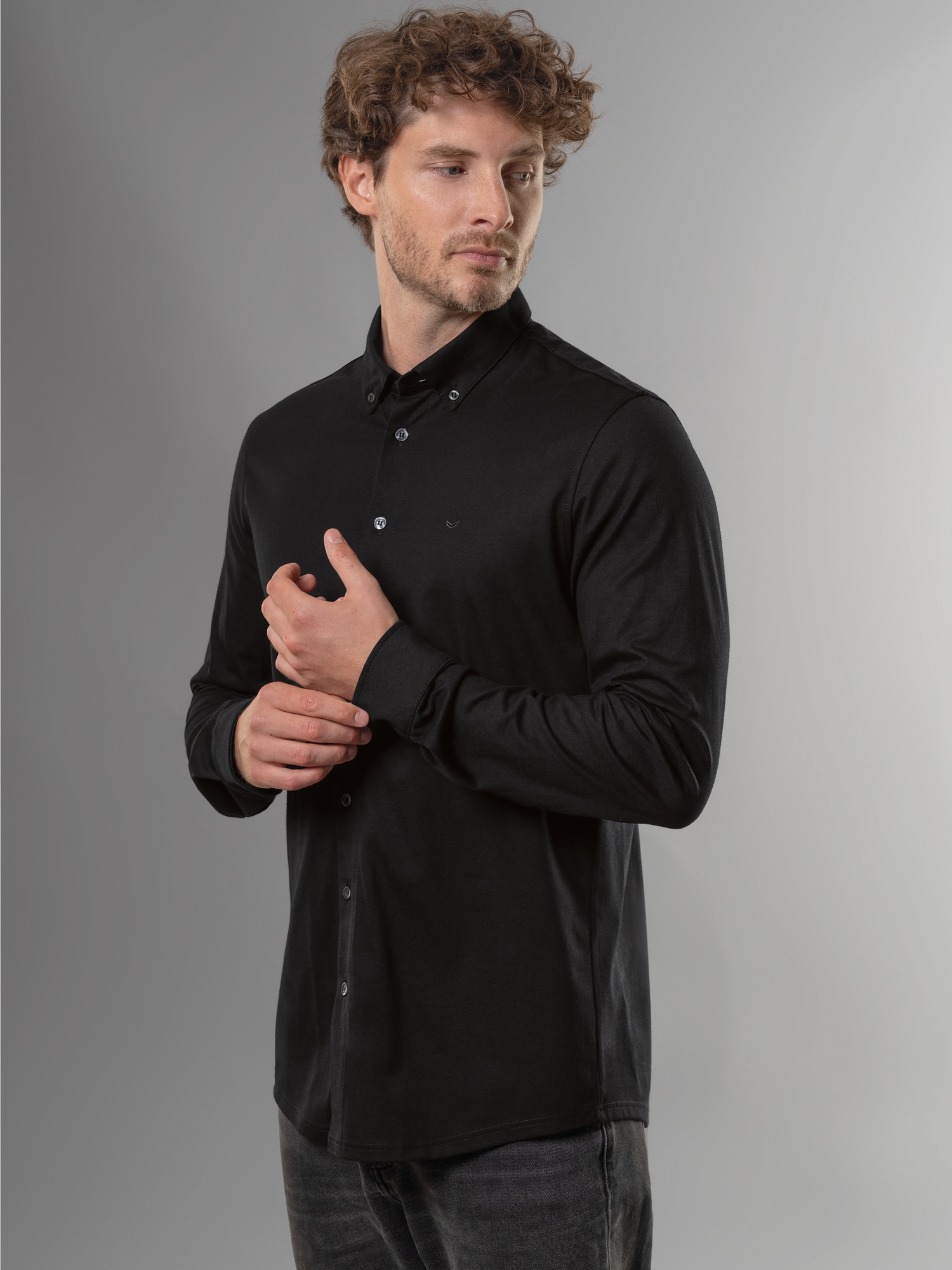 Business-Hemd aus DELUXE-Single-Jersey Schwarz