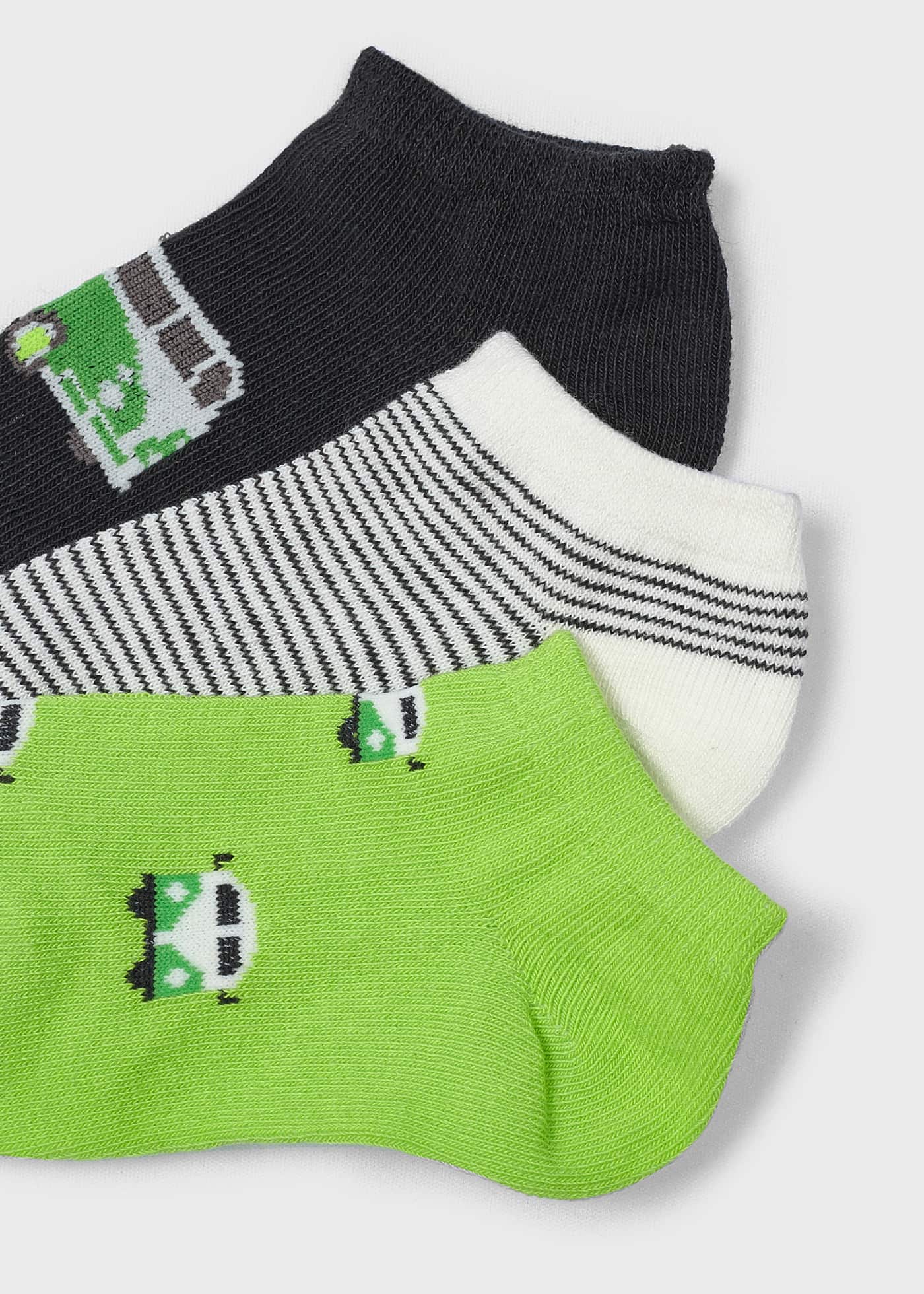 Pacote com 3 pares de meias curtas de algodão estampadas para meninos