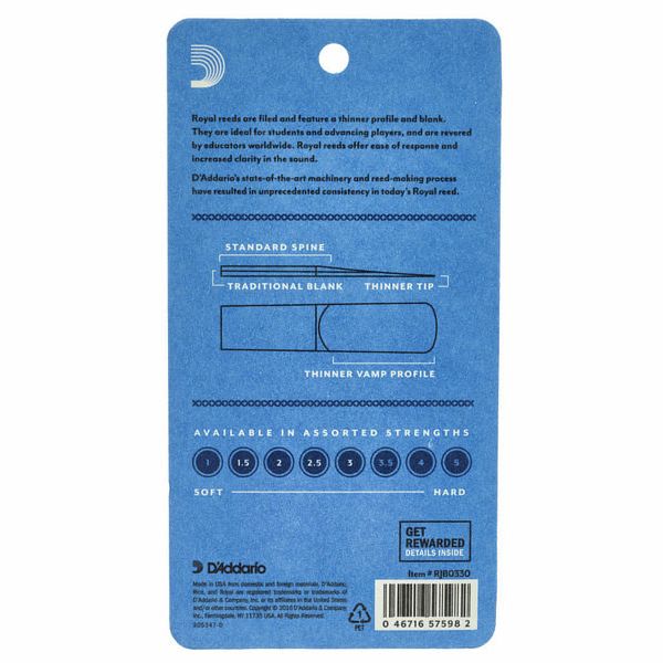 DAddario Woodwinds Royal Alto Sax 2.5 - 3-Pack