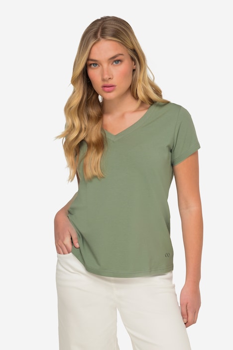 T-Shirt, kleiner Knoten Print, V-Ausschnitt, Halbarm, OEKO-TEX MIG