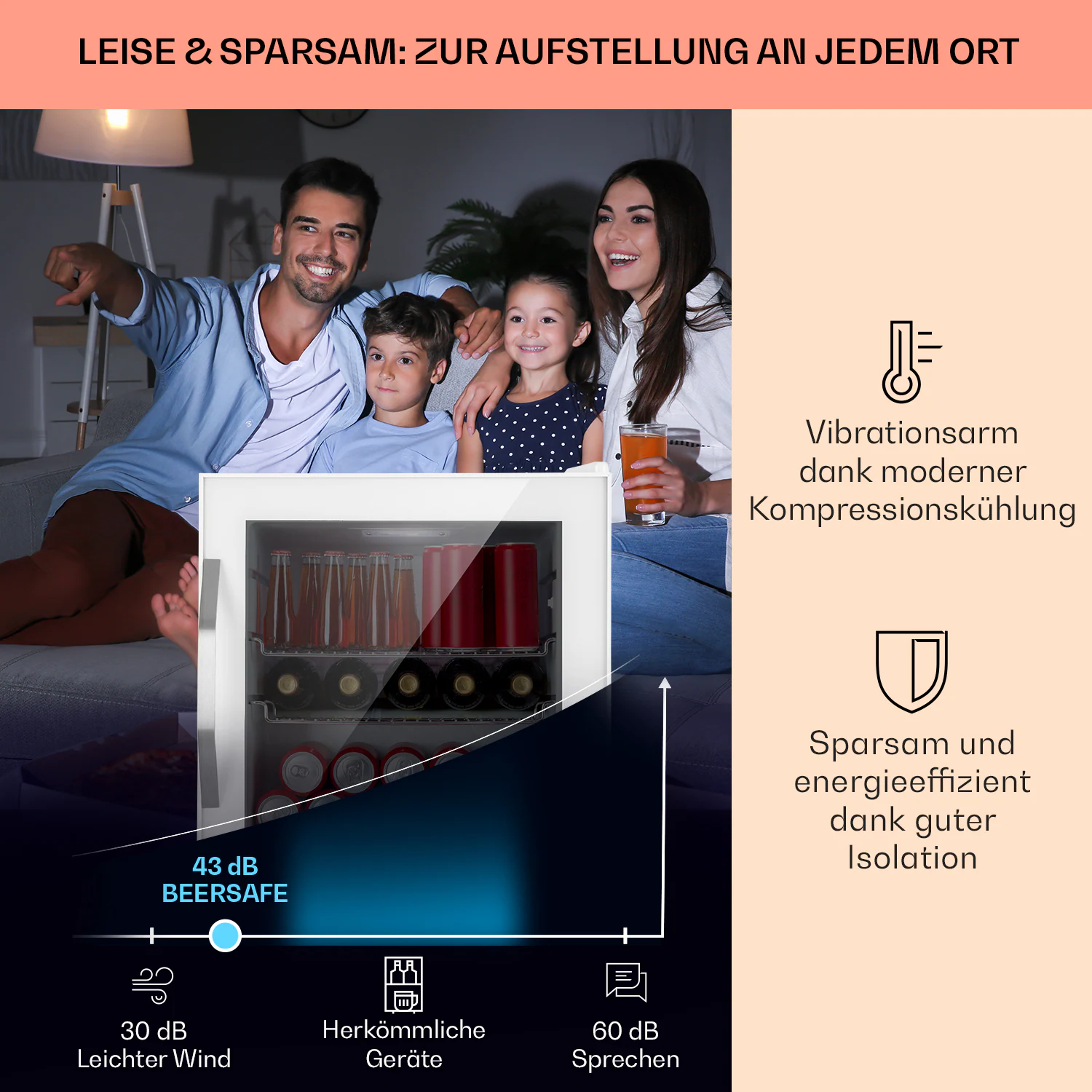 Beersafe L Quartz Kühlschrank 47 Liter 2 Böden Panoramaglastür weiß