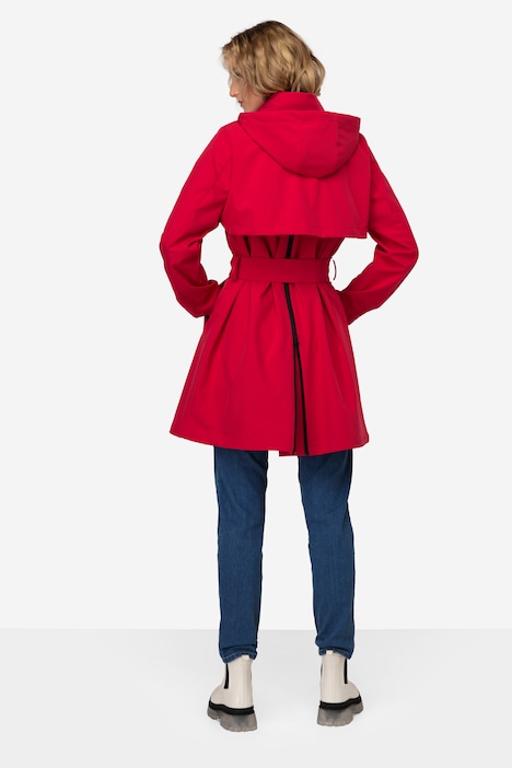 Trenchcoat, Kapuze, Bindegürtel, Langarm