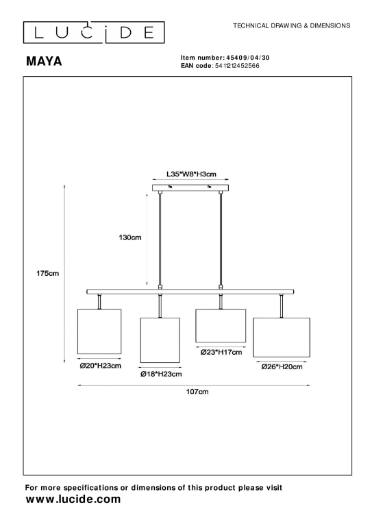 Lucide Maya cluster 4 hanglamp lineair zwart