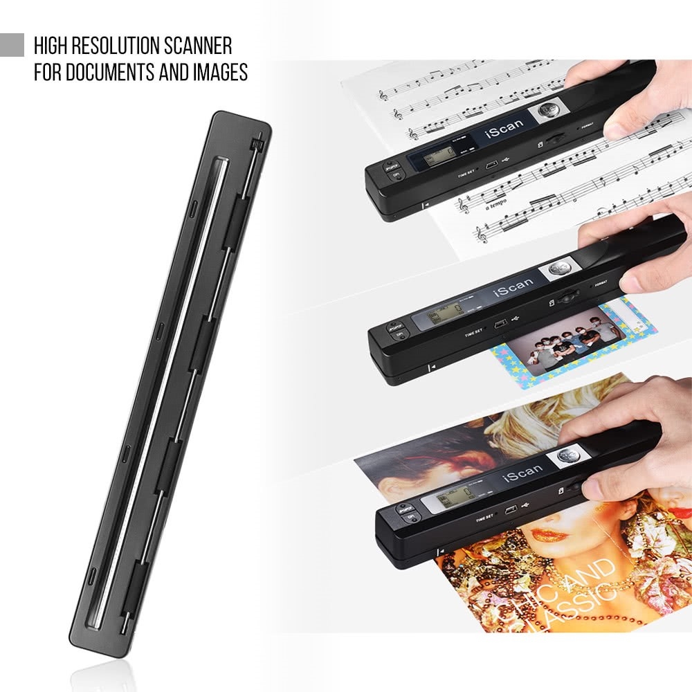 Portabler A4 Handscanner 900DPI Auflösung S/W und Farbe (PDF/JPEG) mit MicroSD Slot   Aufbewahrungstasche - Schwarz