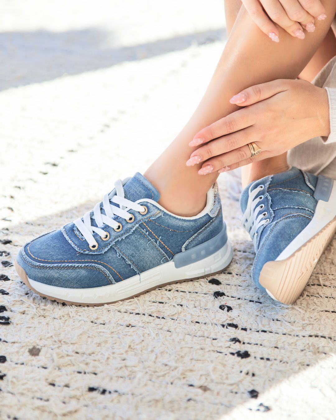 Basket femme denim bleu jeans à lacets - Helga