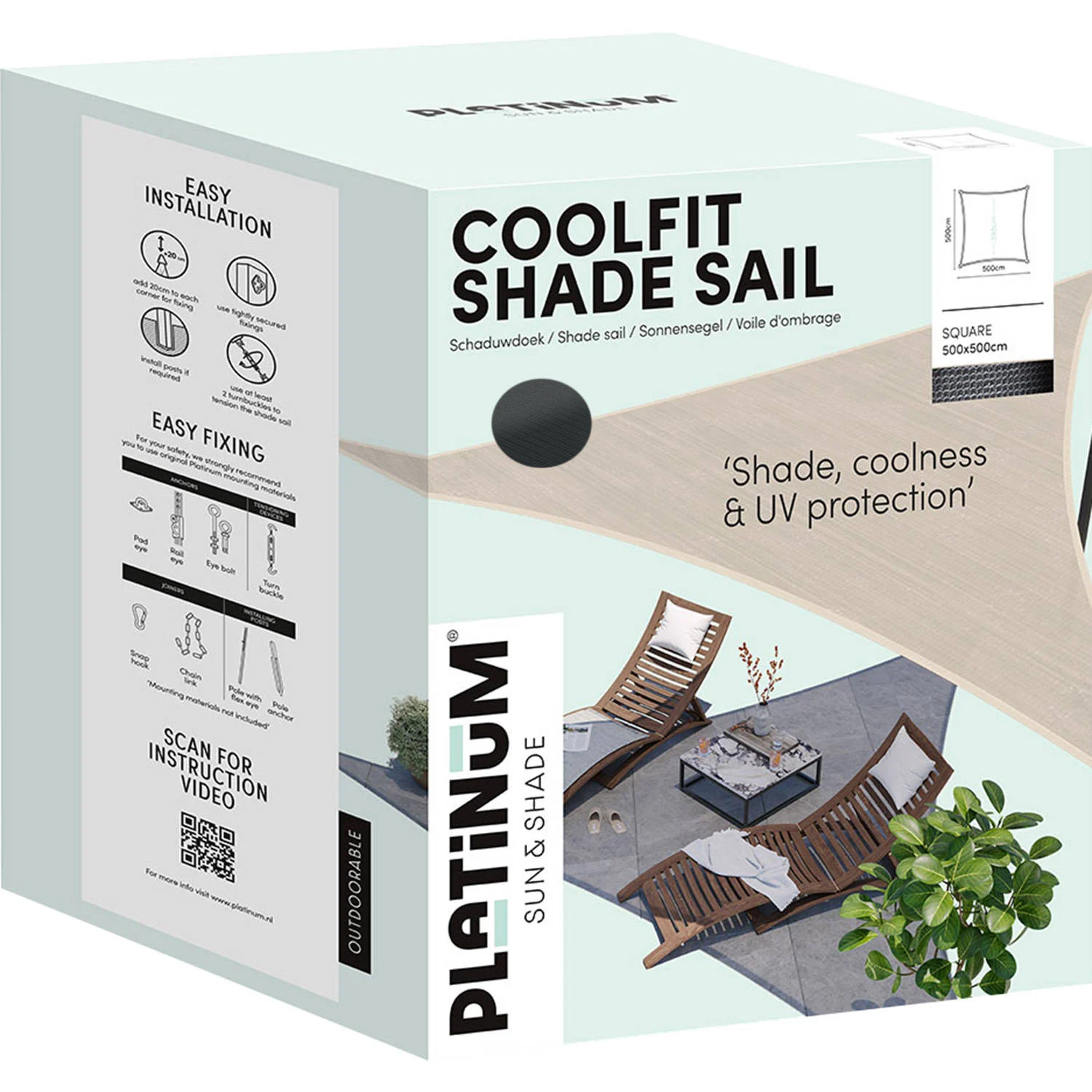 Platinum Coolfit schaduwdoek vierkant (500x500 cm)