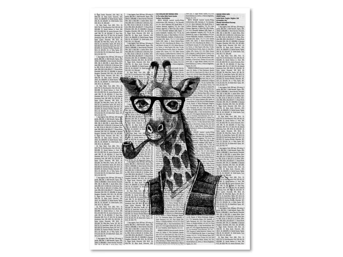 Tableau bois girafe dans le journal - 40 x 50 cm