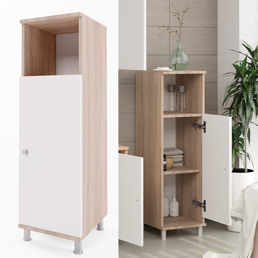 VICCO Badschrank FYNN Weiß Eiche Sonoma - Beistellschrank Regal Badregal Kommode