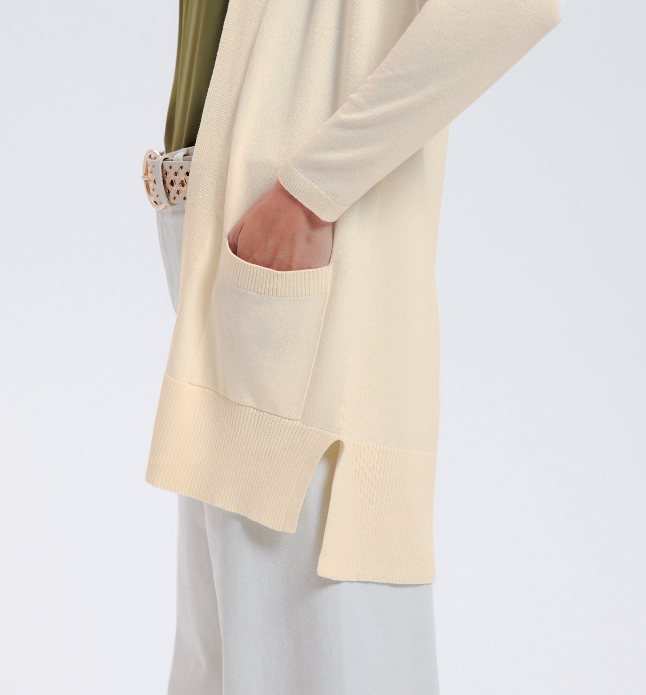 Long gilet en maille fine - Ecru