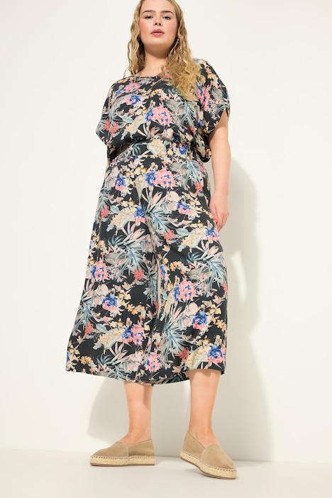 Hosenrock, High Waist Fit, extra weites Bein, Tropical-Print, teilelastischer Bund