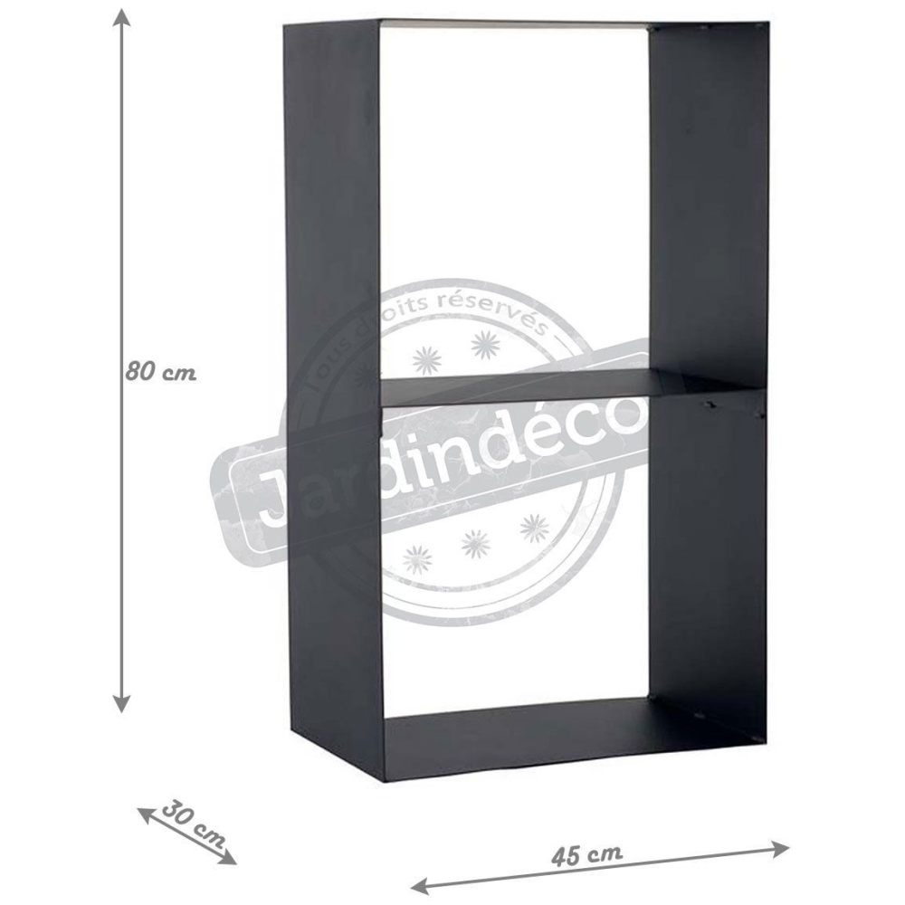 Range bûches casey en acier noir à 2 étages 45x30x80 cm