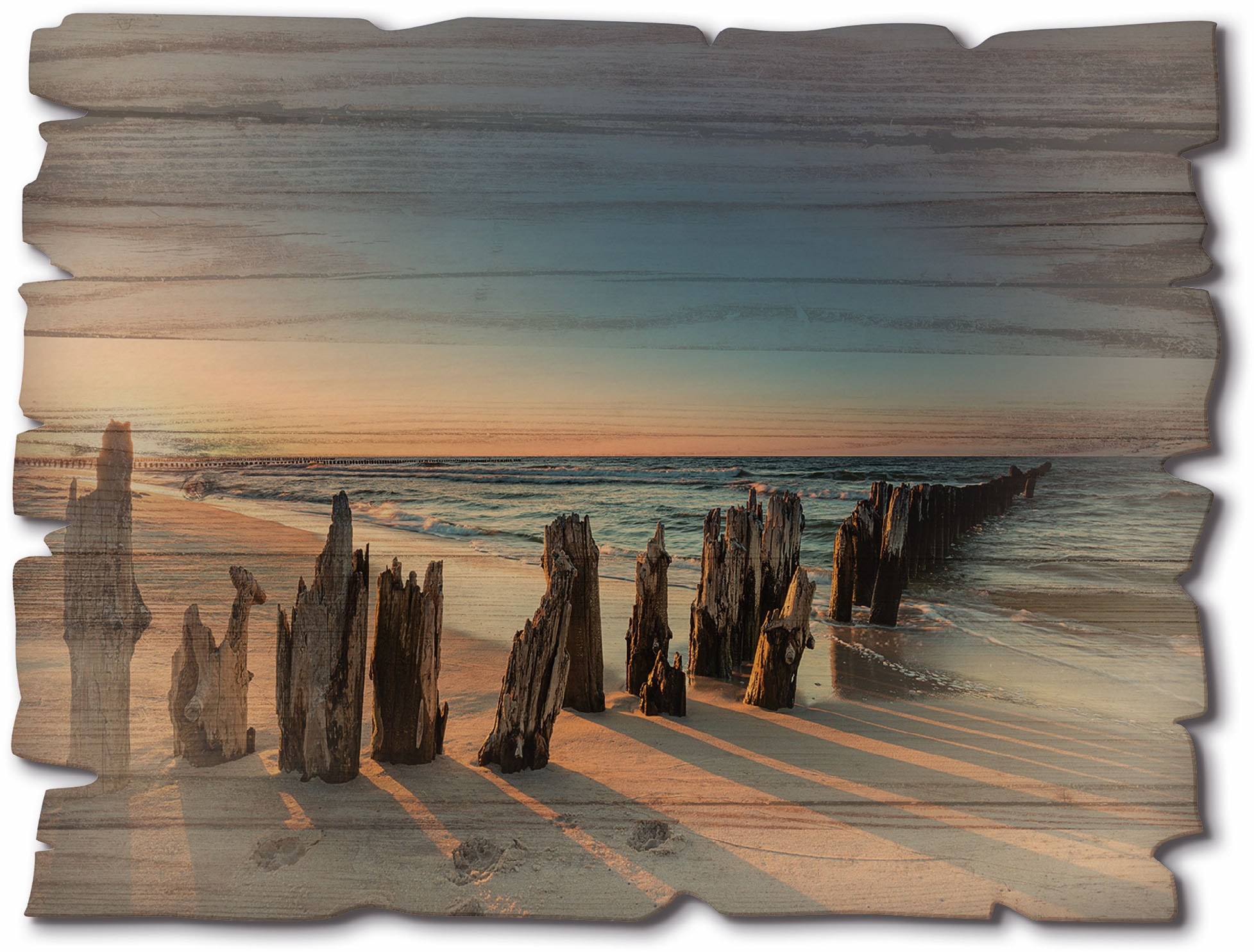 Artland Holzbild »Sonnenuntergang Strand Wellenbrecher« Meer Bilder 1 Stk. tlg.