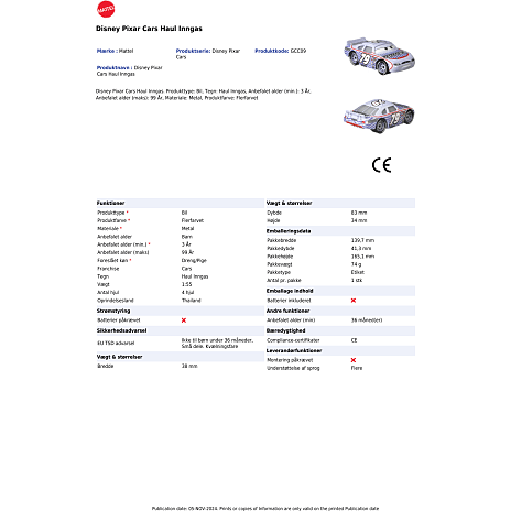 Disney Pixar Cars 3, 1 stk. legetøjsbil