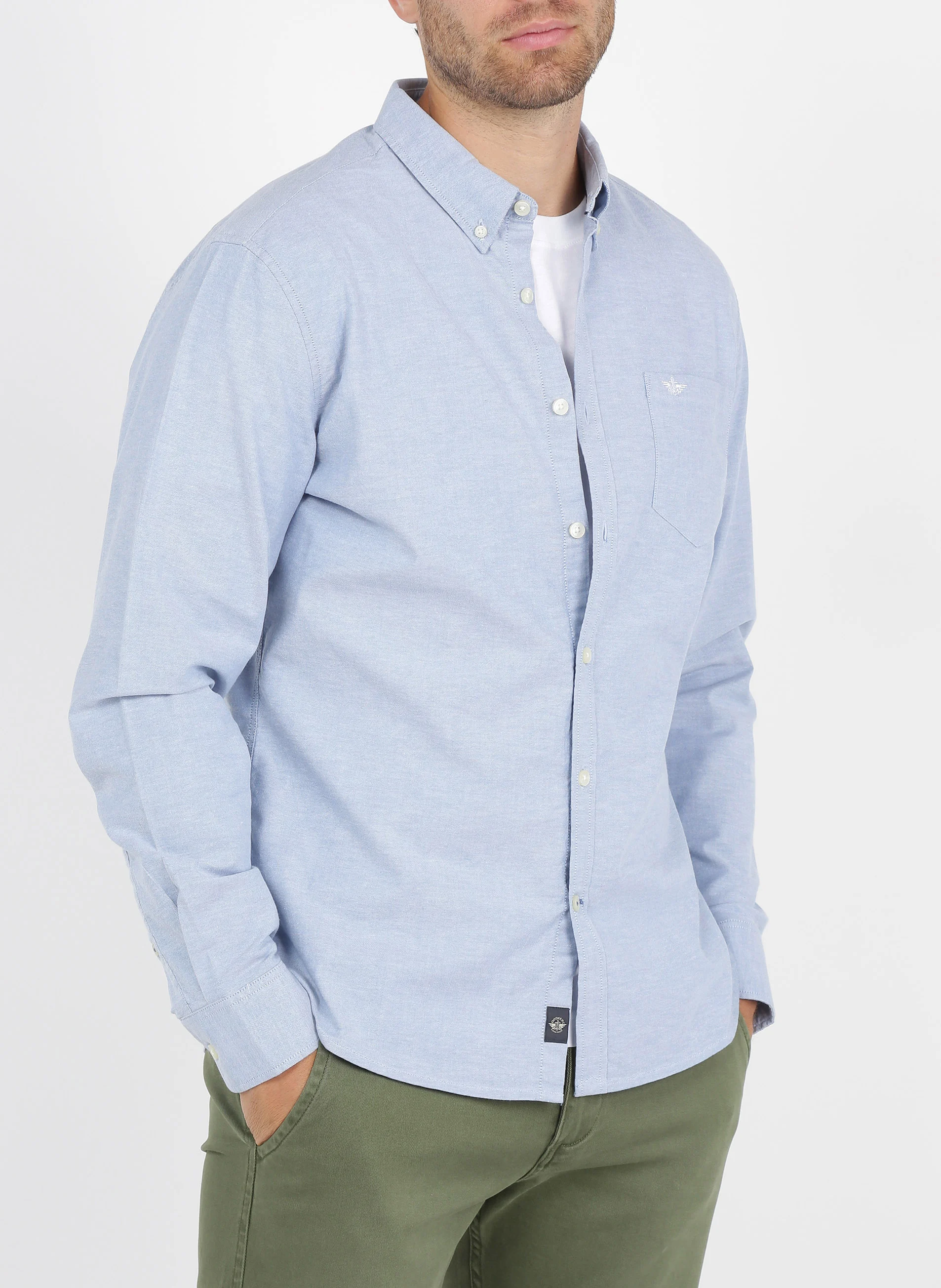 Chemise col américain regular fit en coton mélangé | Bleu